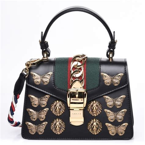 GUCCI Calfskin Animal Studs Mini Sylvie Top Handle Bag